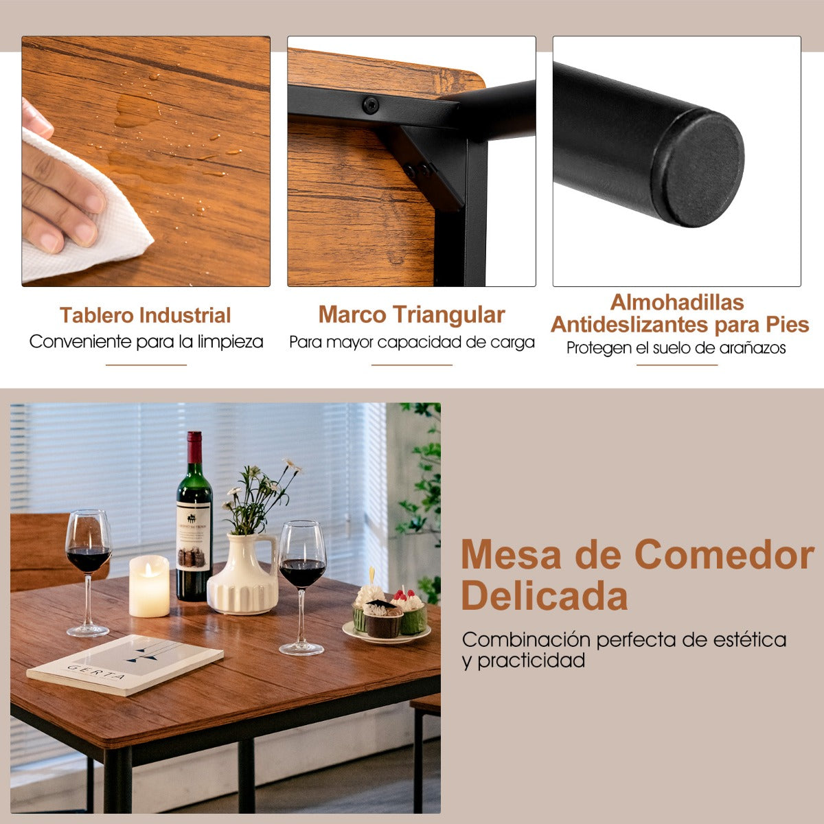 Juego de Mesa de Comedor de 5 Piezas con Mesa de Altura de Mostrador y 4 Taburetes de Bar Nogal