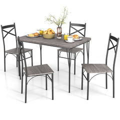 Juego de Mesa de Comedor de 5 Piezas con Mesa Rectangular Moderna y 4 Sillas de Marco Metal para Cocina Oficina y Restaurante Gris