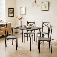Juego de Mesa de Comedor de 5 Piezas con Mesa Rectangular Moderna y 4 Sillas de Marco Metal para Cocina Oficina y Restaurante Gris