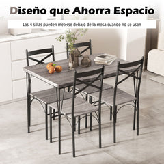 Juego de Mesa de Comedor de 5 Piezas con Mesa Rectangular Moderna y 4 Sillas de Marco Metal para Cocina Oficina y Restaurante Gris