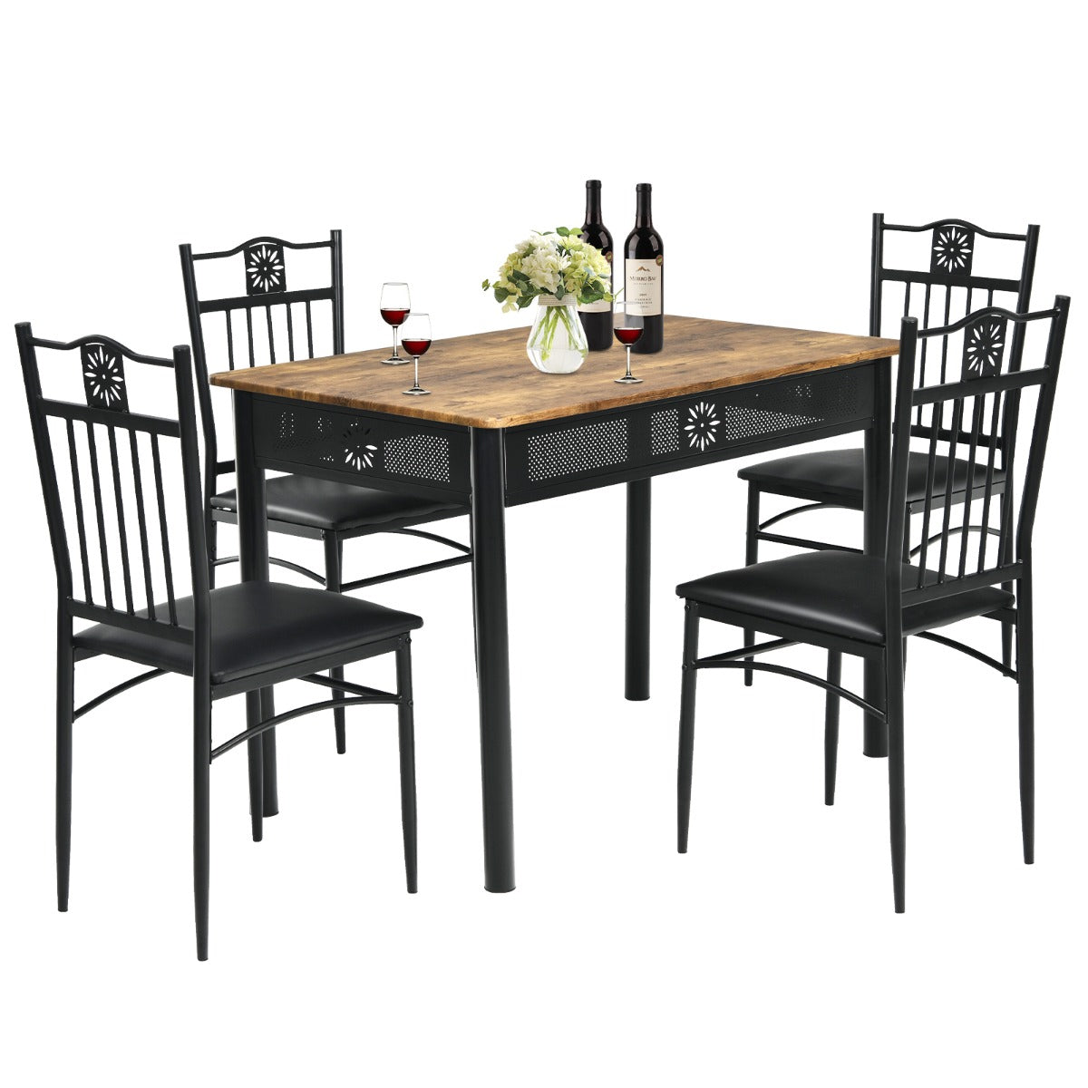 Juego de Mesa de Comedor Moderna con 4 Sillas Tapizadas para Hogar y Restaurante Negro