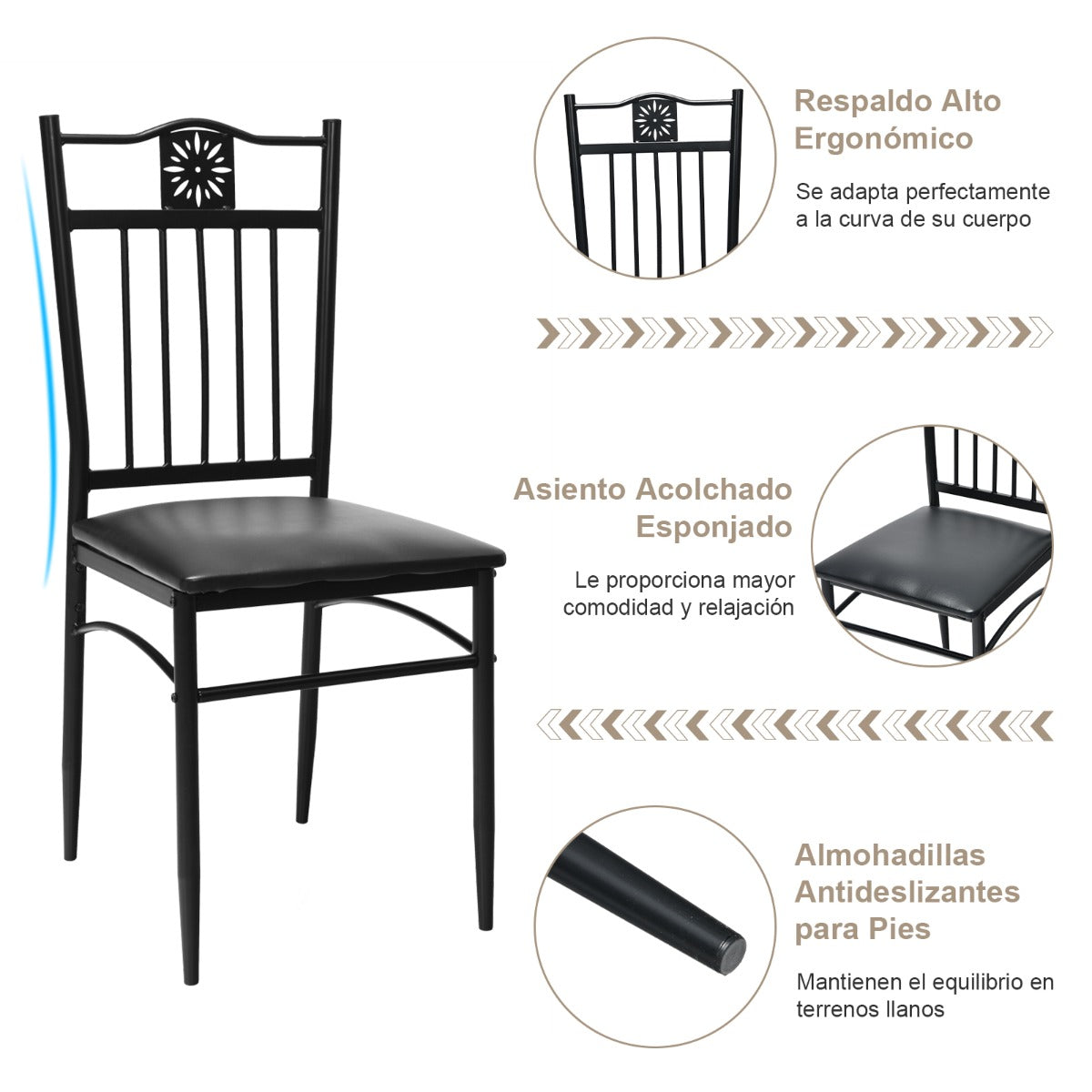 Juego de Mesa de Comedor Moderna con 4 Sillas Tapizadas para Hogar y Restaurante Negro