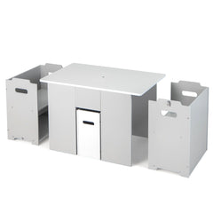 Juego de Mesa y Sillas Infantil 4 en 1 Mesa de Actividades con 2 Sillas Apilables Tapa Desmontable Set de 3 Piezas para Niños 3+ Años Gris
