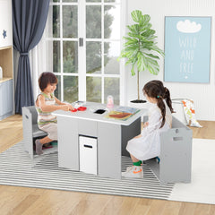 Juego de Mesa y Sillas Infantil 4 en 1 Mesa de Actividades con 2 Sillas Apilables Tapa Desmontable Set de 3 Piezas para Niños 3+ Años Gris