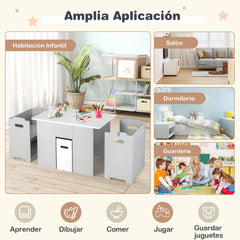 Juego de Mesa y Sillas Infantil 4 en 1 Mesa de Actividades con 2 Sillas Apilables Tapa Desmontable Set de 3 Piezas para Niños 3+ Años Gris