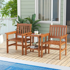 Juego de Mesa y Sillas de Bistró para Patio de 3 Piezas Asiento de Conversación de Madera para Exterior con Orificio para Sombrilla