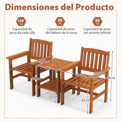 Juego de Mesa y Sillas de Bistró para Patio de 3 Piezas Asiento de Conversación de Madera para Exterior con Orificio para Sombrilla