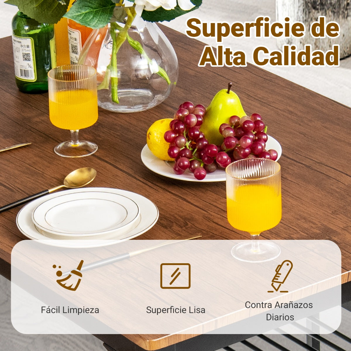 Juego de Mesa de Reunión Industrial con 2 Sillas y 1 Banco Marco de Metal y Estante-Marrón claro