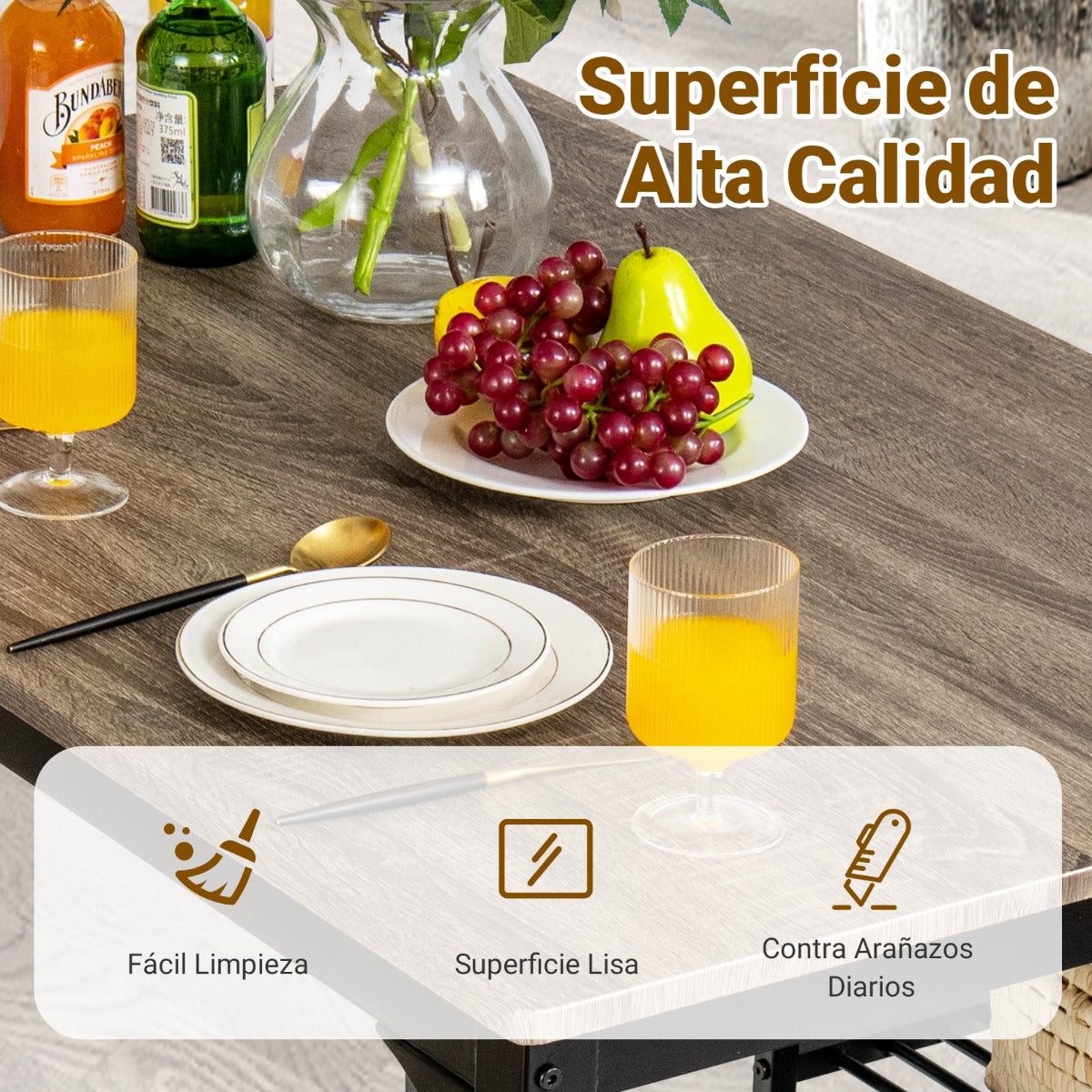 Juego de Mesa de Reunión Industrial con 2 Sillas y 1 Banco Marco de Metal y Estante-Gris