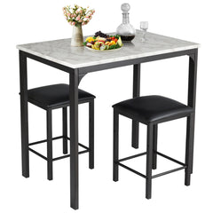 Juego de Mesa y Sillas de Comedor de 3 Piezas Mesa de Cocina 2 Taburetes de Cuero Sintético Compacto para Bar Espacios Pequeños Blanco