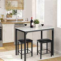 Juego de Mesa y Sillas de Comedor de 3 Piezas Mesa de Cocina 2 Taburetes de Cuero Sintético Compacto para Bar Espacios Pequeños Blanco