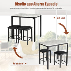 Juego de Mesa y Sillas de Comedor de 3 Piezas Mesa de Cocina 2 Taburetes de Cuero Sintético Compacto para Bar Espacios Pequeños Blanco