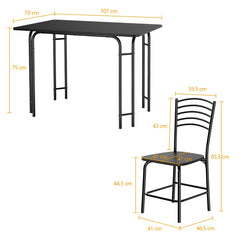 Juego de Mesa Rectangular y 4 Sillas de Comedor con Patas de Metal a Prueba de Óxido Asientos Amplios Negro