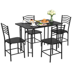Juego de Mesa Rectangular y 4 Sillas de Comedor con Patas de Metal a Prueba de Óxido Asientos Amplios Negro