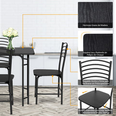 Juego de Mesa Rectangular y 4 Sillas de Comedor con Patas de Metal a Prueba de Óxido Asientos Amplios Negro