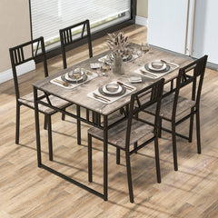 Juego de Mesa y Sillas Rectangulares para Comedor con Estructura de Metal de Estilo Industrial Gris