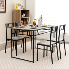 Juego de Mesa y Sillas Rectangulares para Comedor con Estructura de Metal de Estilo Industrial Gris
