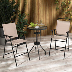 Juego de 3 Piezas de Mesa y 2 Sillas Terraza Conjunto Mesa de Vidrio Templado y Sillas Plegables para Jardín Balcón y Exterior Beige
