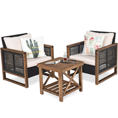 Juego de Muebles de Patio 3 Piezas 2 Sofás de Ratán PE con Mesa de Café con Cojines Lavables para Jardín Piscina Porche