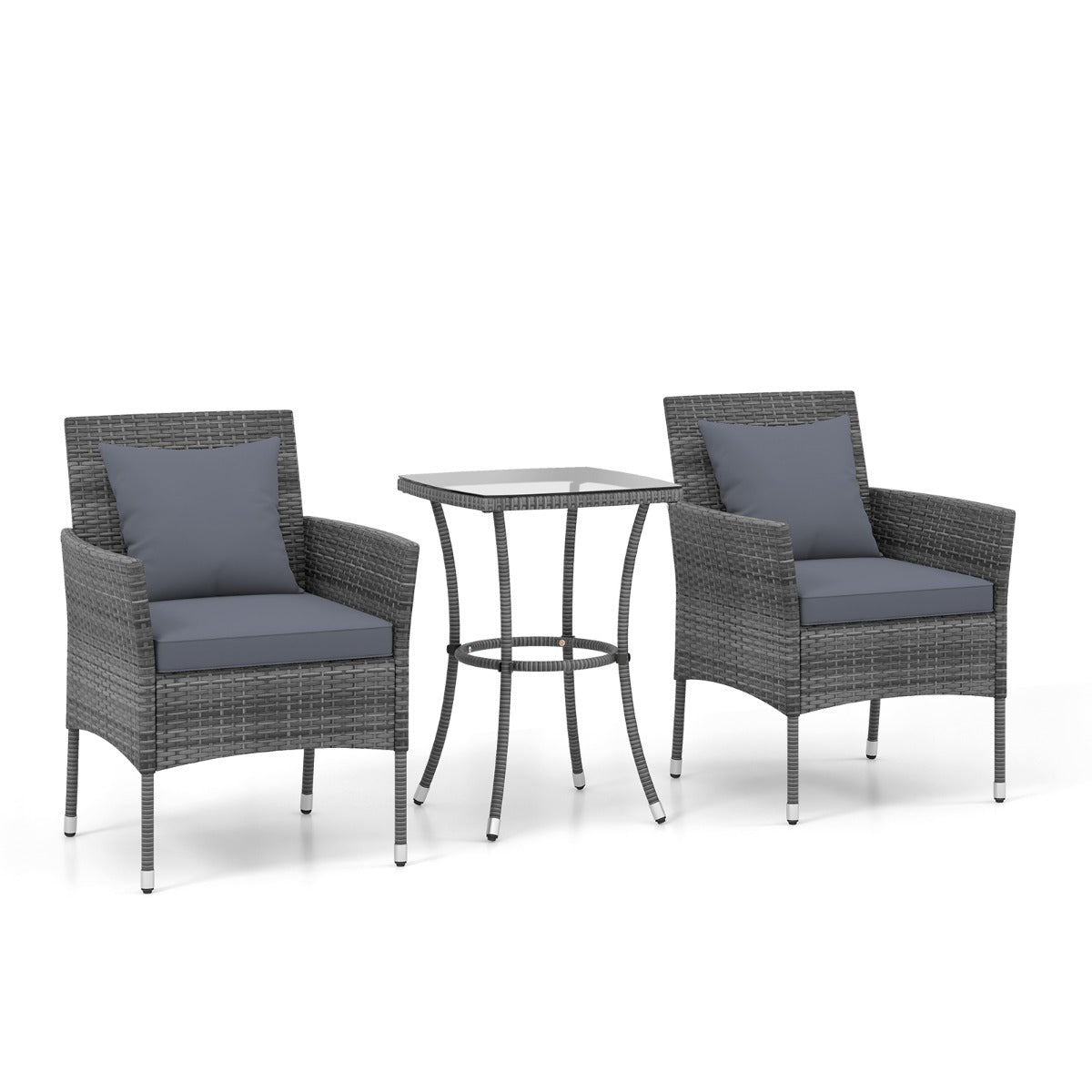 Juego de Muebles de Patio Sillas Acolchonadas y Mesa de Centro de Vidrio Templado para Balcón Gris Mixto