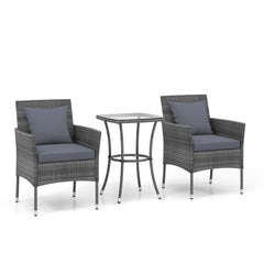 Juego de Muebles de Patio Sillas Acolchonadas y Mesa de Centro de Vidrio Templado para Balcón Gris Mixto