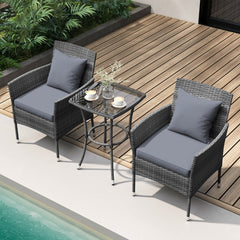 Juego de Muebles de Patio Sillas Acolchonadas y Mesa de Centro de Vidrio Templado para Balcón Gris Mixto