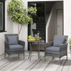 Juego de Muebles de Patio Sillas Acolchonadas y Mesa de Centro de Vidrio Templado para Balcón Gris Mixto