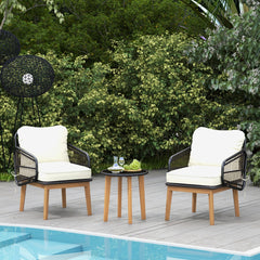 Juego de Muebles de Patio de 3 Piezas con Silla de Mimbre Cojines Suaves Mesa de Vidrio Templado Juego de Ratán para Exteriores Blanco