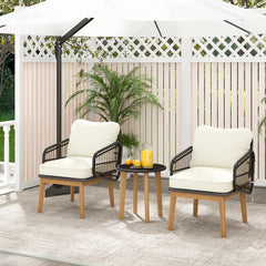 Juego de Muebles de Patio de 3 Piezas con Silla de Mimbre Cojines Suaves Mesa de Vidrio Templado Juego de Ratán para Exteriores Blanco