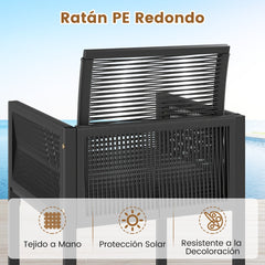 Juego de Muebles de Ratán PE Silla de Ratán y Mesa de Cristal Templado con Otomanas para Jardín Gris y Negro