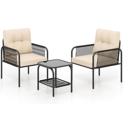 Juego de Muebles de Rattan PE con Mesa de Vidrio Templado Sillas Cojines para Respaldo y Asiento