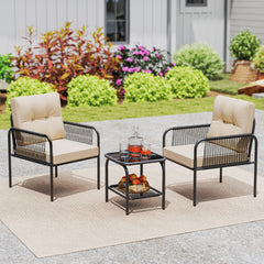 Juego de Muebles de Rattan PE con Mesa de Vidrio Templado Sillas Cojines para Respaldo y Asiento