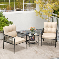 Juego de Muebles de Rattan PE con Mesa de Vidrio Templado Sillas Cojines para Respaldo y Asiento