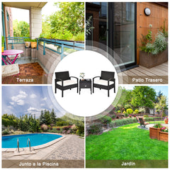 Juego de Muebles para Patio de 3 Piezas con Cojines Extraíbles Mesa de Café Conjunto de Sillas de Mimbre para Jardín y Piscina Blanco