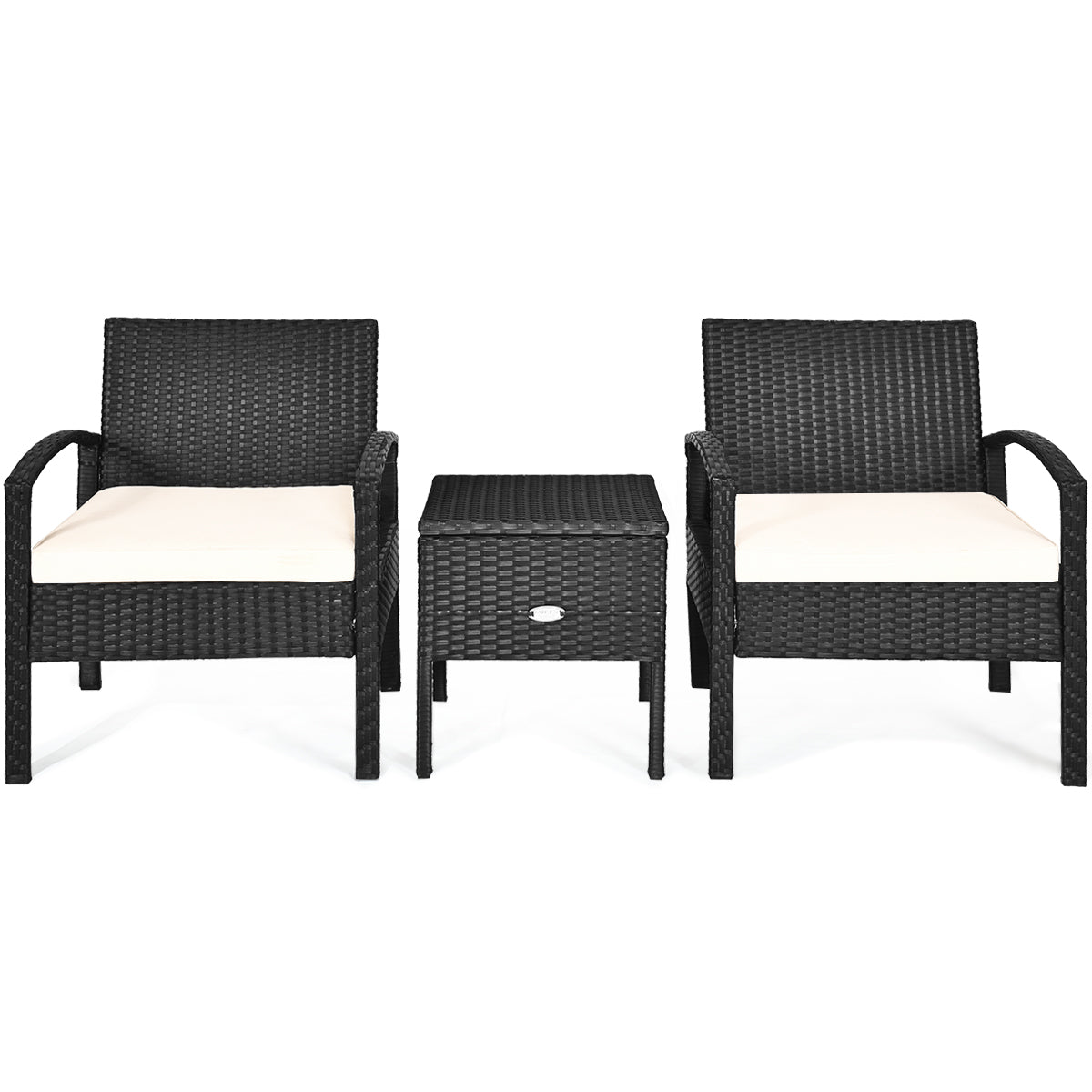 Juego de Muebles para Patio de 3 Piezas con Cojines Extraíbles Mesa de Café Conjunto de Sillas de Mimbre para Jardín y Piscina Blanco