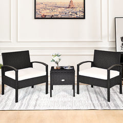 Juego de Muebles para Patio de 3 Piezas con Cojines Extraíbles Mesa de Café Conjunto de Sillas de Mimbre para Jardín y Piscina Blanco