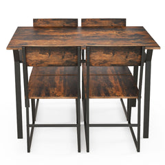 Juego de Muebles de 5 Piezas con Mesa Rectangular Industrial para Comedor 4 Sillas Estante de Almacenamiento y Marco de Metal Marrón