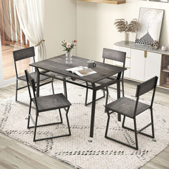 Juego de Muebles de 5 Piezas con Mesa Rectangular Industrial para Comedor 4 Sillas Estante de Almacenamiento y Marco de Metal Gris