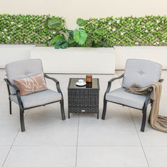 Conjunto de Muebles Exterior de 4 Piezas con 2 Sillas Individual Silla de 2 Plazas Mesa de Vidrio Templado para Jardín Balcón Terraza Gris