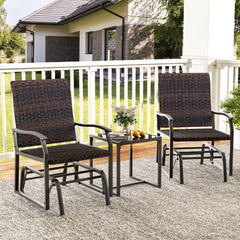 Juego de 3 Piezas de Muebles de Mimbre con Mesa de Centro de Vidrio Templado Asiento de Ratán Estructura de Metal para Patio Marrón