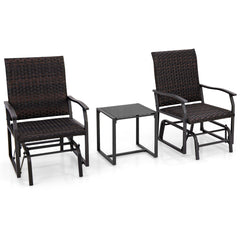 Juego de 3 Piezas de Muebles de Mimbre con Mesa de Centro de Vidrio Templado Asiento de Ratán Estructura de Metal para Patio Marrón