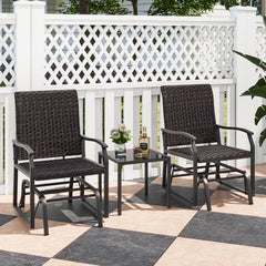 Juego de 3 Piezas de Muebles de Mimbre con Mesa de Centro de Vidrio Templado Asiento de Ratán Estructura de Metal para Patio Marrón