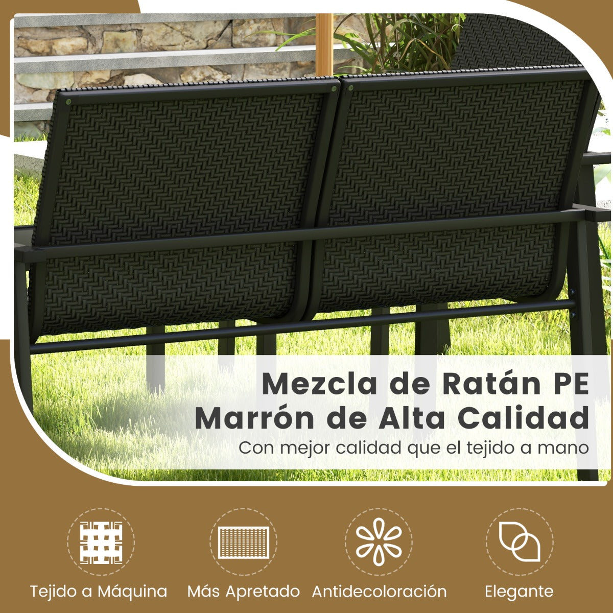 Juego de Muebles de Patio de 4 Piezas con Marco de Metal Galvanizado Resistente Juego de Mesa y Sillas de Mimbre para Balcón Negro