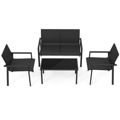 Juego de Muebles de Patio de 4 Piezas con Marco de Metal Galvanizado Resistente Juego de Mesa y Sillas de Mimbre para Balcón Negro