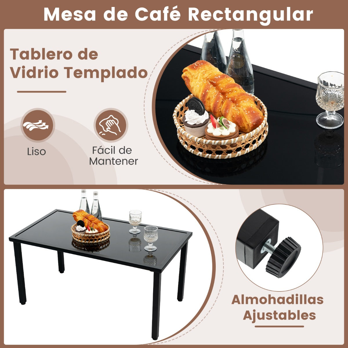 Juego de Muebles de Patio de 4 Piezas con Marco de Metal Galvanizado Resistente Juego de Mesa y Sillas de Mimbre para Balcón Marrón