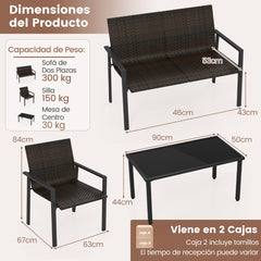 Juego de Muebles de Patio de 4 Piezas con Marco de Metal Galvanizado Resistente Juego de Mesa y Sillas de Mimbre para Balcón Marrón