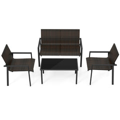 Juego de Muebles de Patio de 4 Piezas con Marco de Metal Galvanizado Resistente Juego de Mesa y Sillas de Mimbre para Balcón Marrón