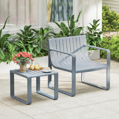 Juego de Muebles para Patio de 2 Piezas Silla de PP con Mesa de Café Conjunto de Mesa y Silla Bistró de Listones para Porche y Jardín Gris