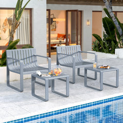 Juego de Muebles para Patio de 2 Piezas Silla de PP con Mesa de Café Conjunto de Mesa y Silla Bistró de Listones para Porche y Jardín Gris