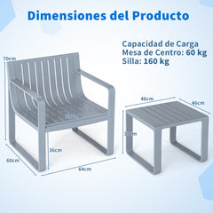 Juego de Muebles para Patio de 2 Piezas Silla de PP con Mesa de Café Conjunto de Mesa y Silla Bistró de Listones para Porche y Jardín Gris